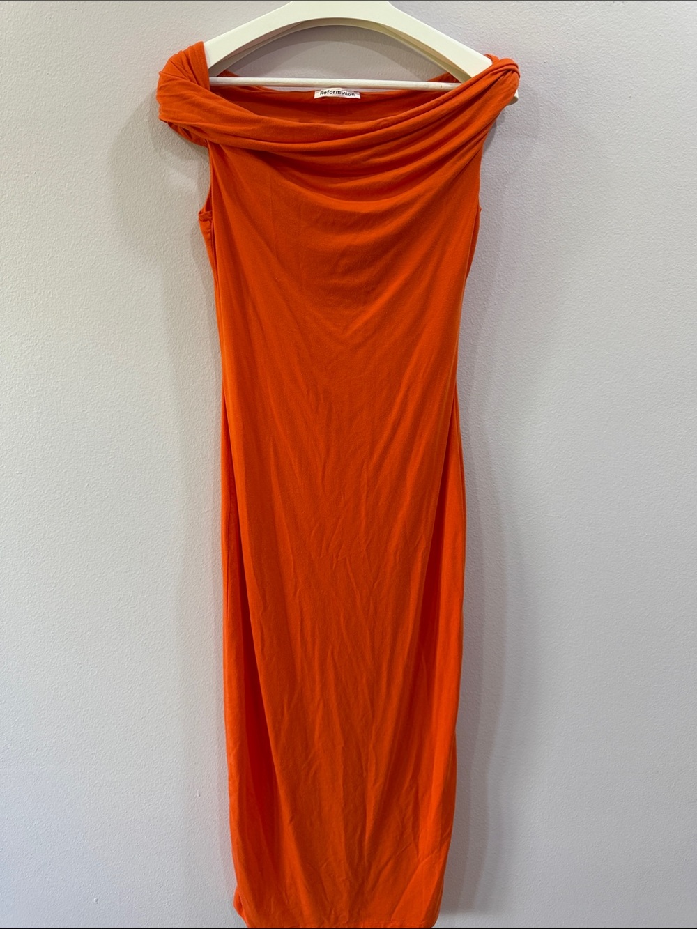 Reformation Niccola Off The Shoulder Knit Midi Dress Orange Small